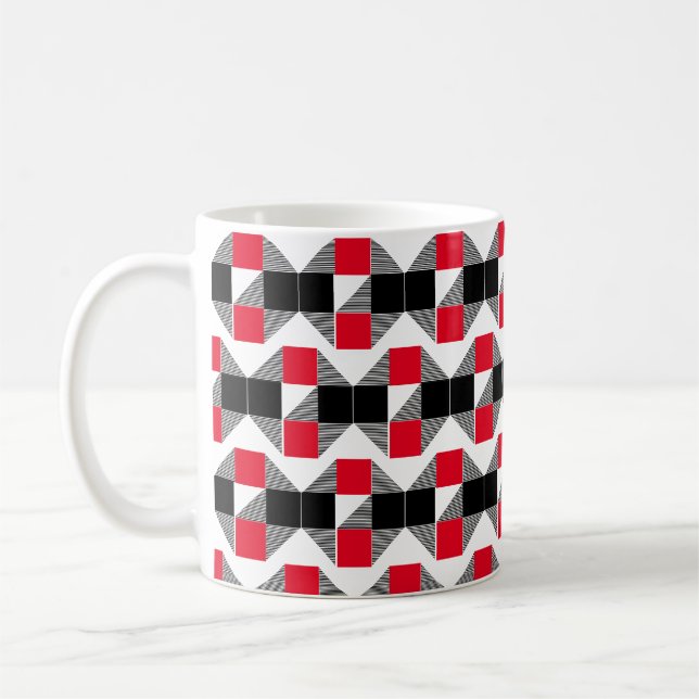 Modern red and black geometric color block coffee mug (Left)