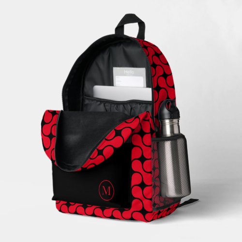 Modern Red and Black Geometric Monogram  Printed Backpack