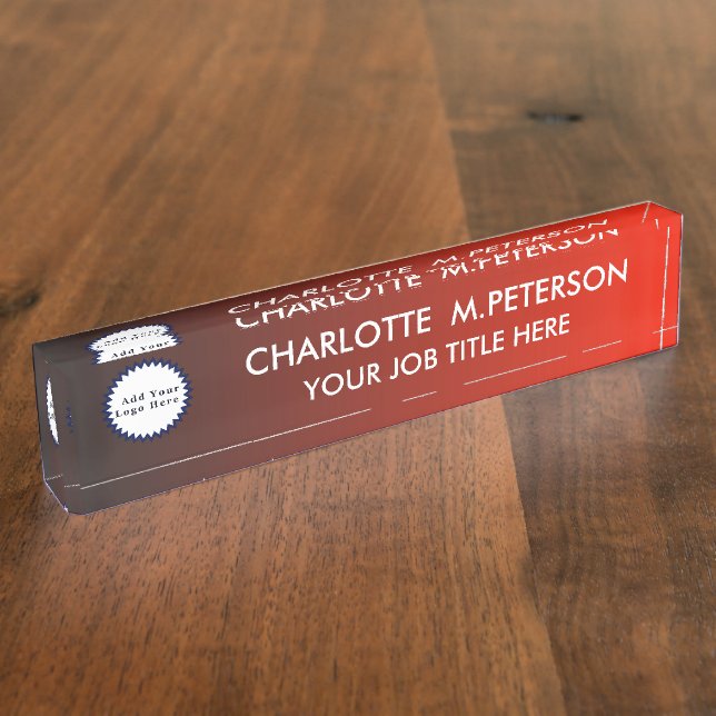 Modern Red and Black Gradient Custom Logo  Desk Name Plate (Side)