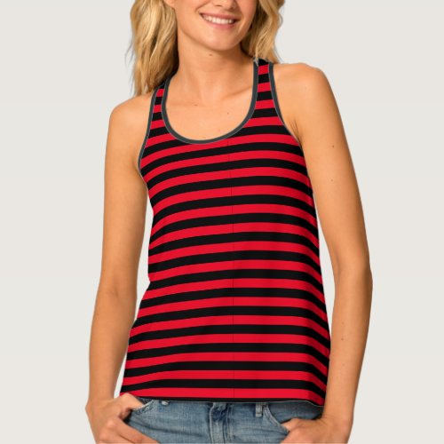 Modern Red and Black Horizontal Striped  Tank Top