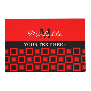Modern Red and Black Monogram and Name Any Text Placemat