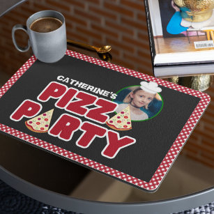 Modern Red And Black Pizza Party Kids Birthday Placemat