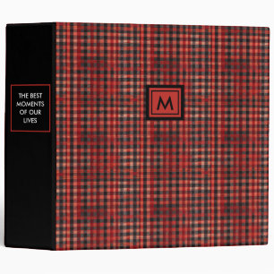 Modern Red And Black Plaid Tartan Pattern Monogram 3 Ring Binder