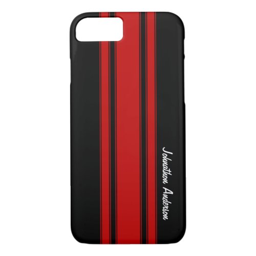 Modern Red And Black Racing Stripes With Name iPhone 87 Case