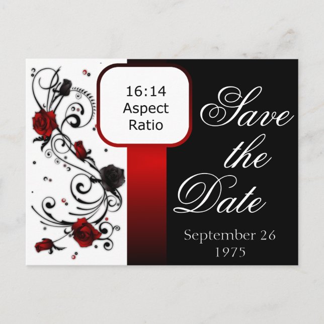 Modern Red and Black Rose Save the Date Postcard (Front)