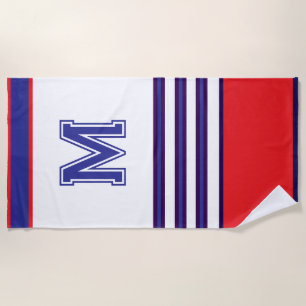 modern red and blue monogram Beach Towel