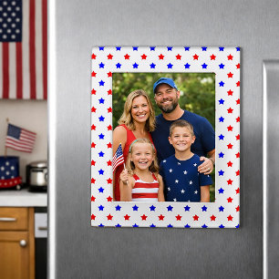 Modern Red and Blue Stars White Background Magnetic Frame