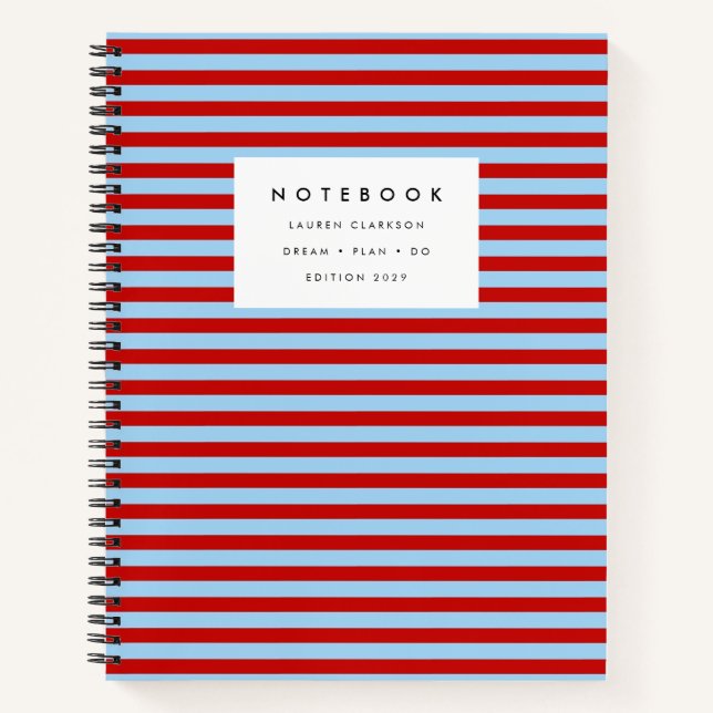 Modern Red and Blue Striped Notebook (Front)