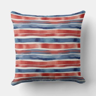Modern Red And Blue Stripes American Watercolor