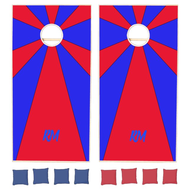 Modern Red and Blue Sunburst Pattern Cornhole Game (Set)