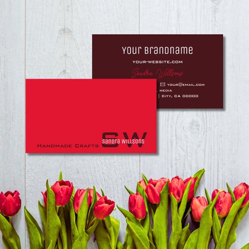 Modern Red and Burgundy Chic with Monogram Simple Business Card