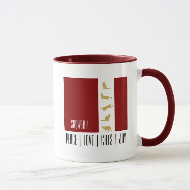 Modern Red and Faux Gold Cat Christmas Coffee