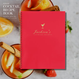 Modern Red and Gold Blank Cocktail Recipe Book