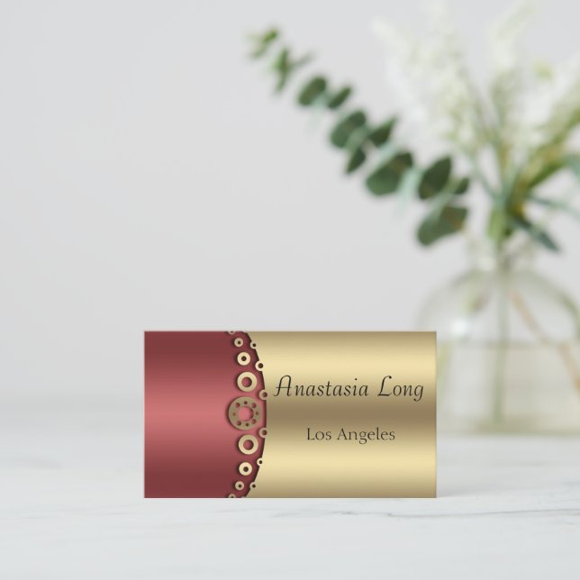 Modern Red and Gold Business Card (Standing Front)