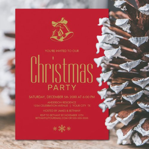 Modern Red and Gold Christmas Bells Party Invitation