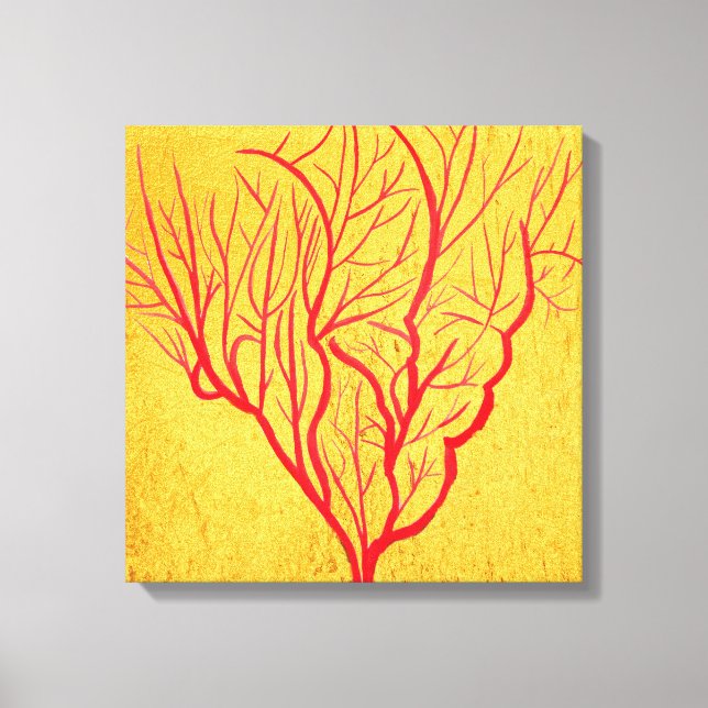 Modern red and gold fire coral contemporary art canvas print (Front)