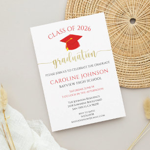 Modern Red and Gold Graduation Party Invitation