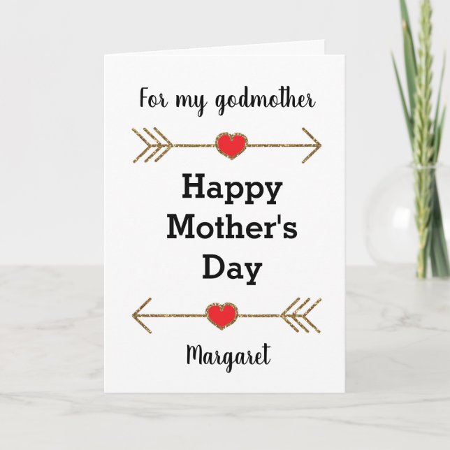 Modern Red and Gold Happy Mother's Day Godmother Card (Front)