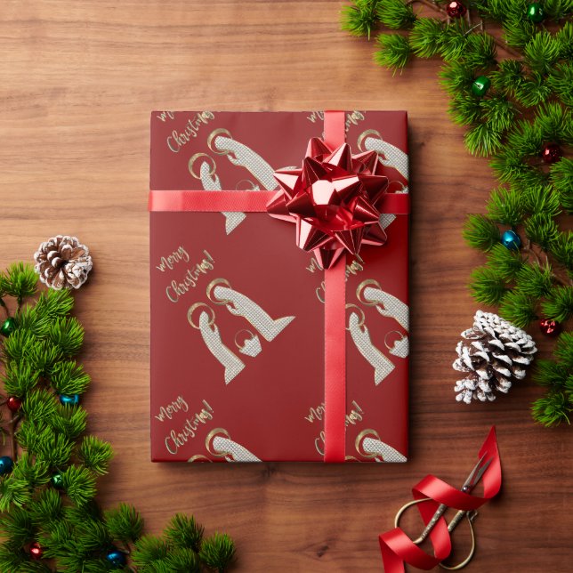Modern Red and Gold Nativity Crib Christmas Wrapping Paper (Holiday Gift)