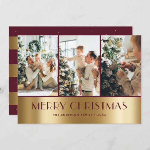 Modern Red and Gold Photo Collage Christmas Cards