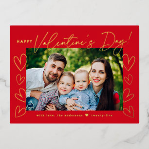 Modern Red and Gold Script Valentine's Day Photo Foil Holiday Postcard