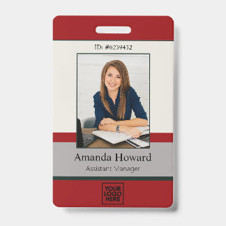Modern Red and Gray Employee Photo ID Company Badge