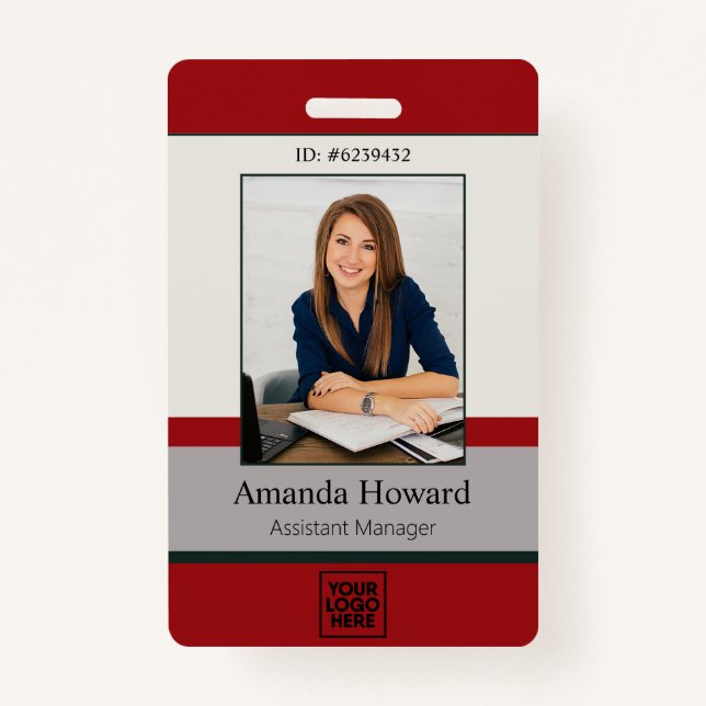 Modern Red and Gray Employee Photo ID Company Badge (Front)