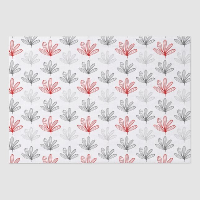 Modern Red and Gray Floral  Pattern Tissue Paper (Front)