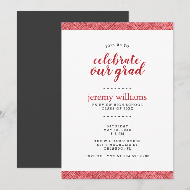 Modern Red and Gray Graduation Party Invitation (Front/Back)