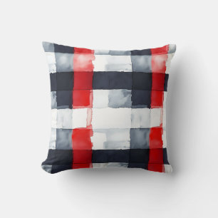 Modern Red and Gray Plaid Watercolor Throw Pillow