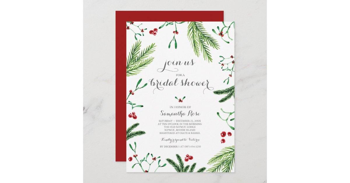 Modern Red and Green Christmas Bridal Shower Invitation | Zazzle