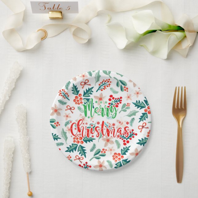 Modern Red and Green Christmas Party Paper Plates (Wedding)