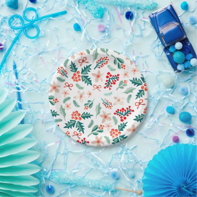 Modern Red and Green Christmas Tree Party Paper Plates (Party)