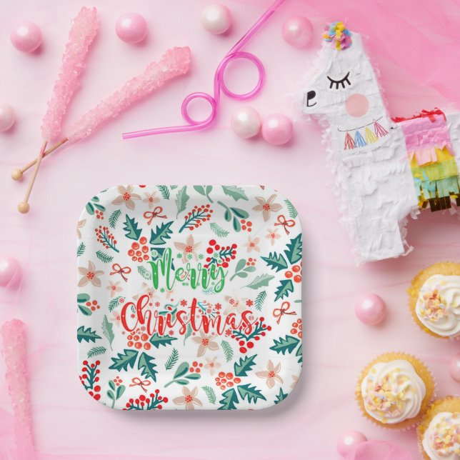 Modern Red and Green Christmas Tree Party Paper Plates (Party)