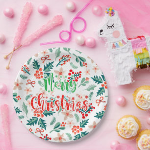 Modern Red and Green Christmas Tree Party Paper Plates