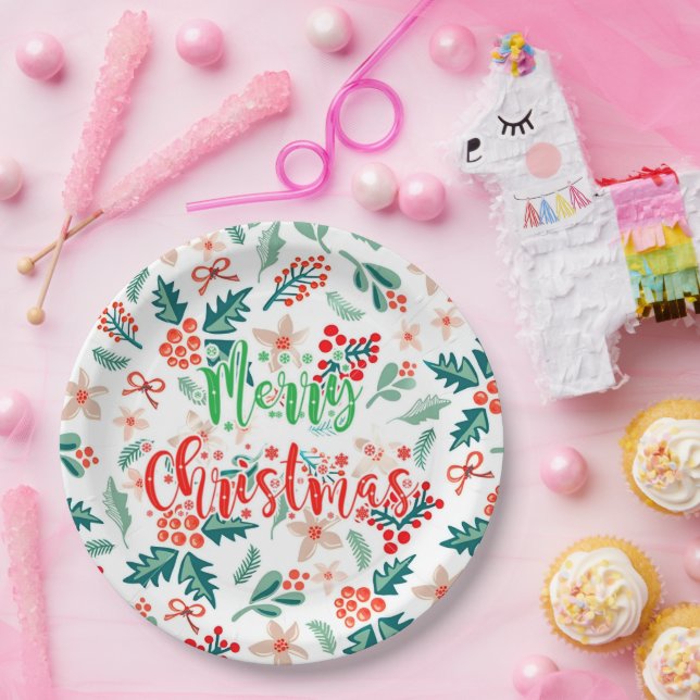 Modern Red and Green Christmas Tree Party Paper Plates (Party)