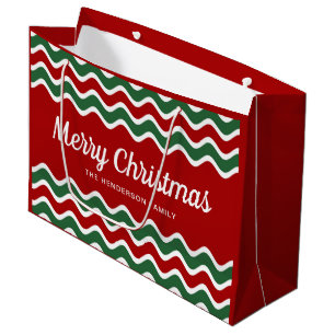 Modern Red And Green Merry Christmas Large Gift Bag