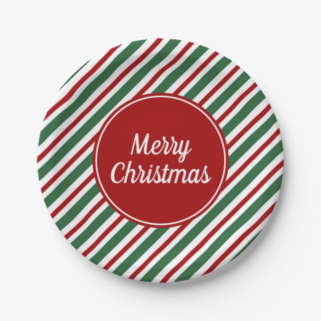 Modern Red And Green Merry Christmas Paper Plates (Front)