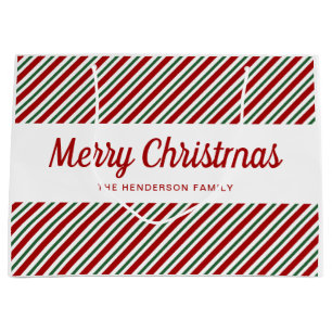 Modern Red And Green Pattern Merry Christmas Large Gift Bag