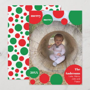 Modern Red and Green Polka Dot Photo Holiday Card