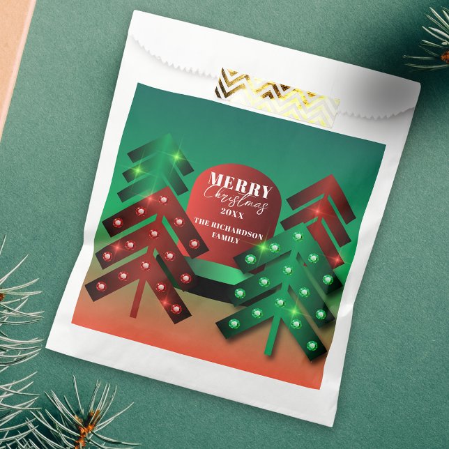 Modern Red and Green Sparkling Christmas Trees Favor Bag (Creator Uploaded)
