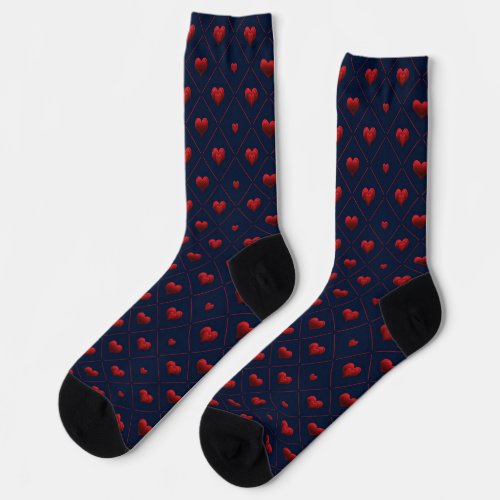 Modern Red and Navy Hearts on Hearts Graphic Socks