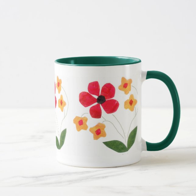 Modern Red and Orange Flowers on White Mug (Right)