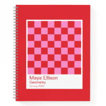 Modern Red and Pink Checkerboard Notebook