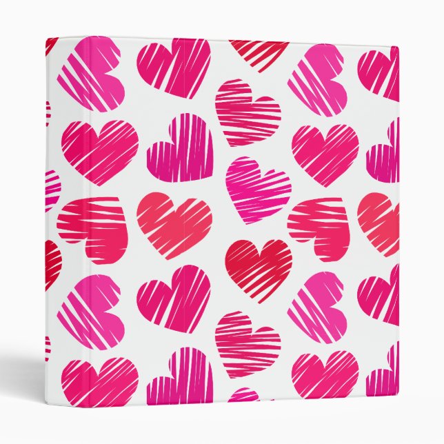 Modern Red and Pink Doodled Hearts Valentine Binder (Front/Spine)