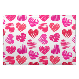 Modern Red and Pink Doodled Hearts Valentine Cloth Placemat