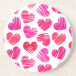 Modern Red and Pink Doodled Hearts Valentine Coaster