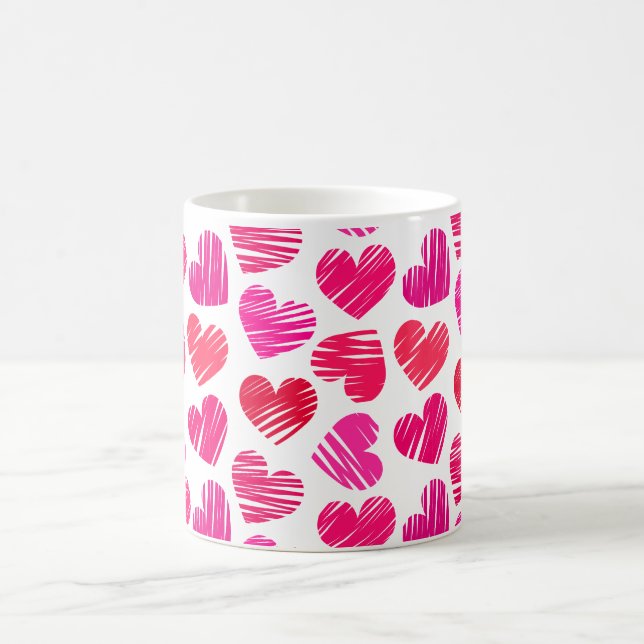 Modern Red and Pink Doodled Hearts Valentine Coffee Mug (Center)
