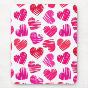 Modern Red and Pink Doodled Hearts Valentine Mouse Pad