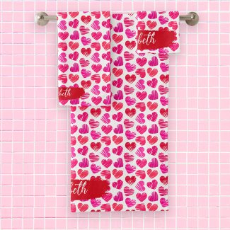 Modern Red and Pink Doodled Hearts Valentine Name 